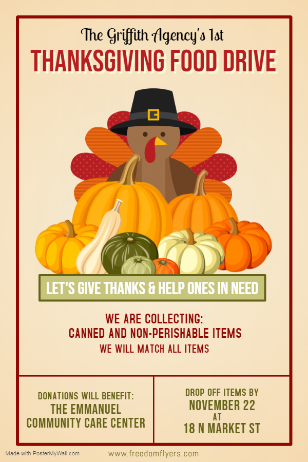 Thanksgiving Food Drive – Girard OH | The Griffith Agency, Inc.